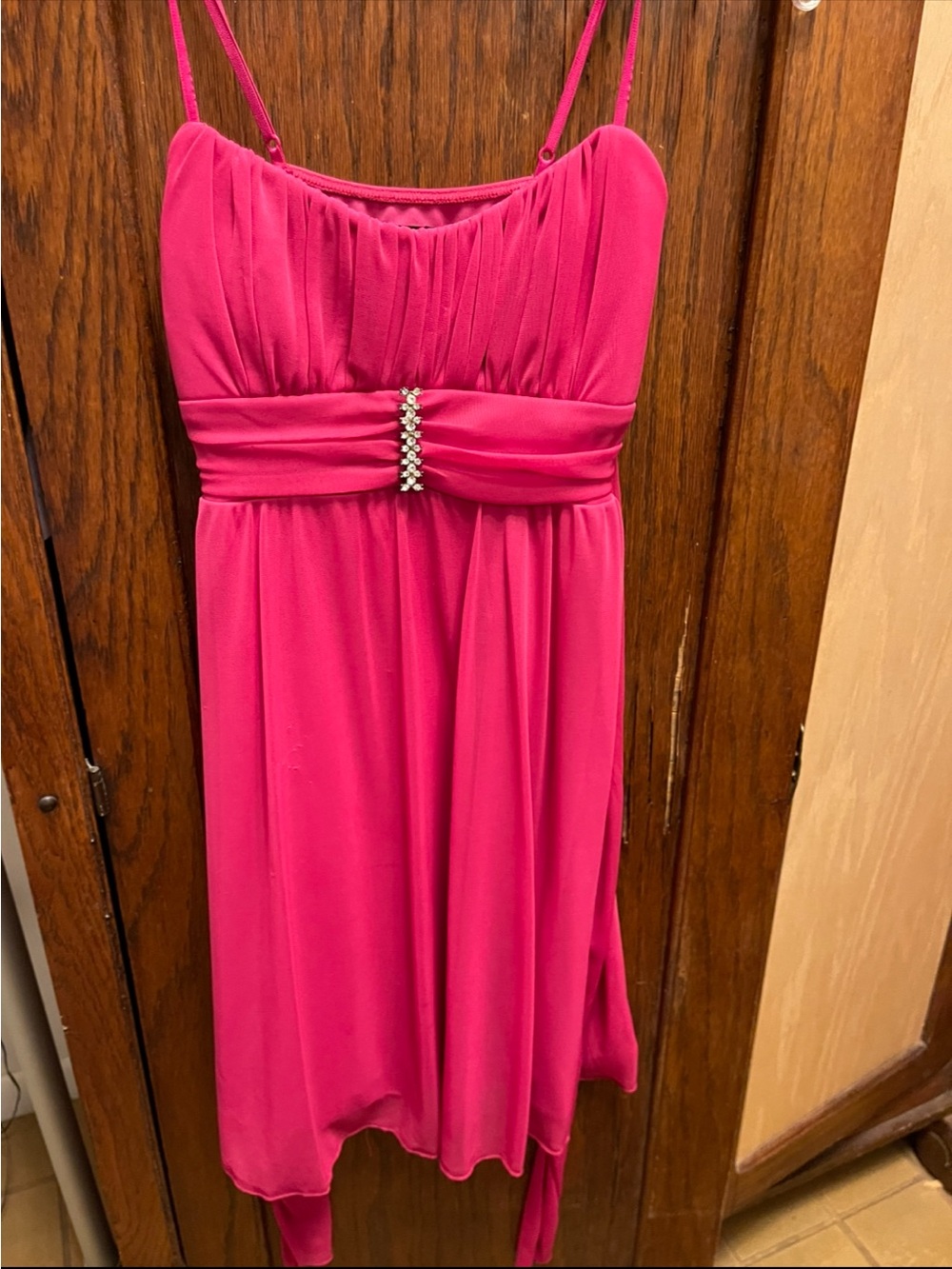 Ruby Rox Hot Pink Strapless Dress with Rhinestone Accent